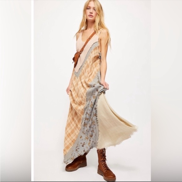 Free People Dresses & Skirts - Free People Cozy Craft Patchwork Maxi Tank Dress Hippie Boho 90’s Long